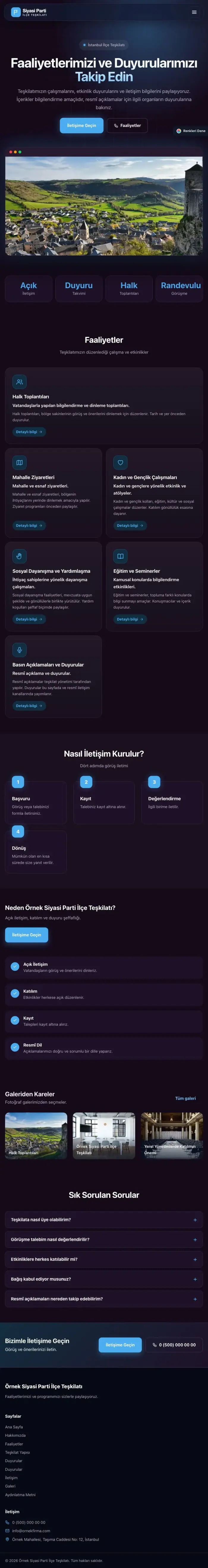 Koyu Modern Mor Mavi – Parti ve Aday Web Sitesi tablet görünümü