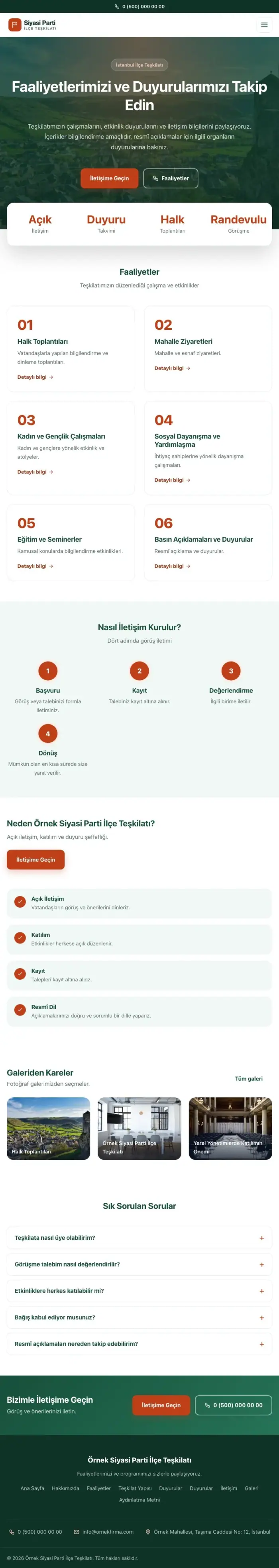 Merkez Yeşil Turuncu – Parti ve Aday Web Sitesi tablet görünümü