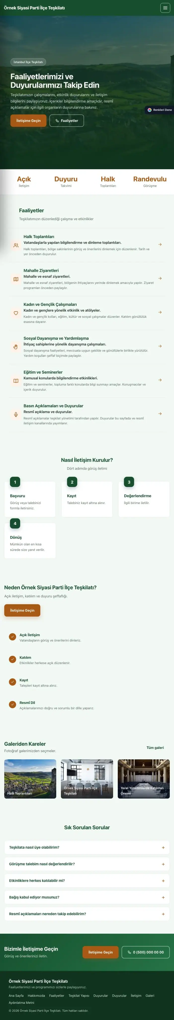 Sol Menü Yeşil Turuncu – Parti ve Aday Web Sitesi tablet görünümü