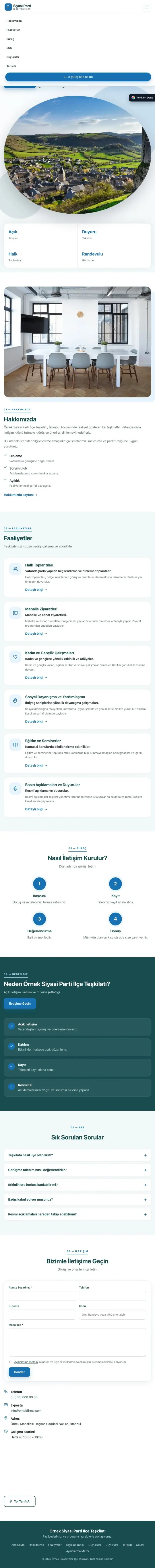 Tek Sayfa Petrol Mavi – Parti ve Aday Web Sitesi tablet görünümü