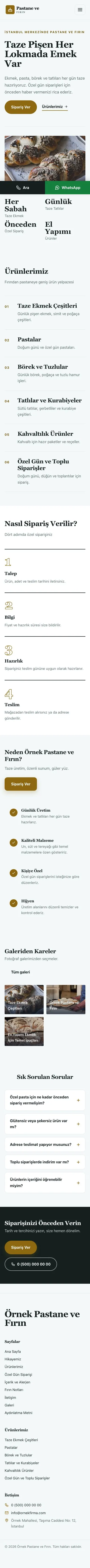 Editoryal Petrol Amber – Pastane ve Fırın Web Sitesi mobil görünümü