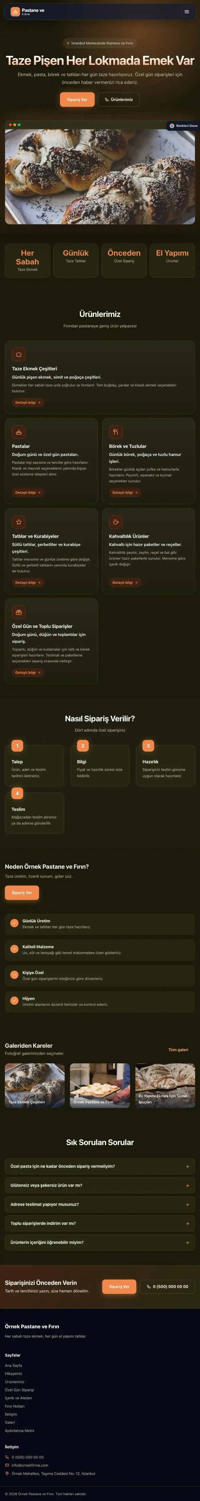 Koyu Modern Zeytin Turuncu – Pastane ve Fırın Web Sitesi tablet görünümü