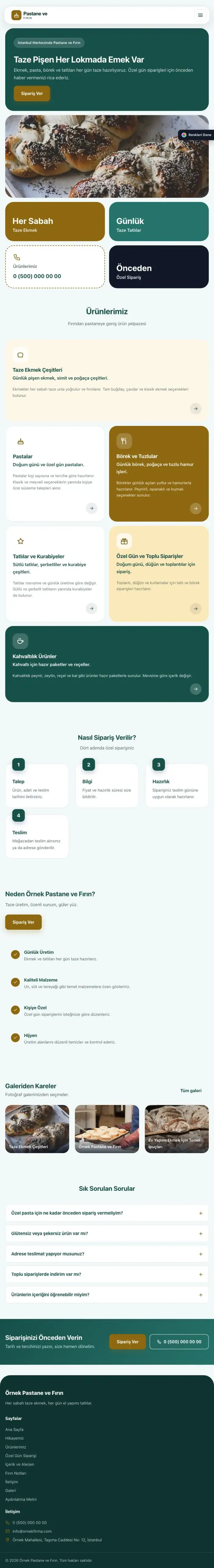Mozaik Petrol Amber – Pastane ve Fırın Web Sitesi tablet görünümü