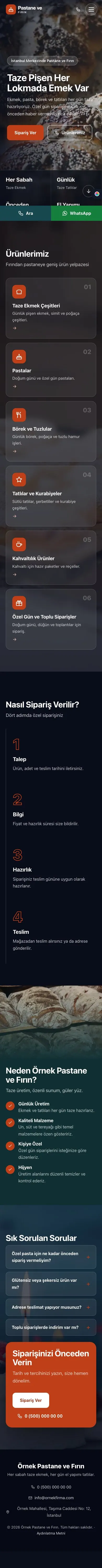 Tam Ekran Petrol Turuncu – Pastane ve Fırın Web Sitesi mobil görünümü