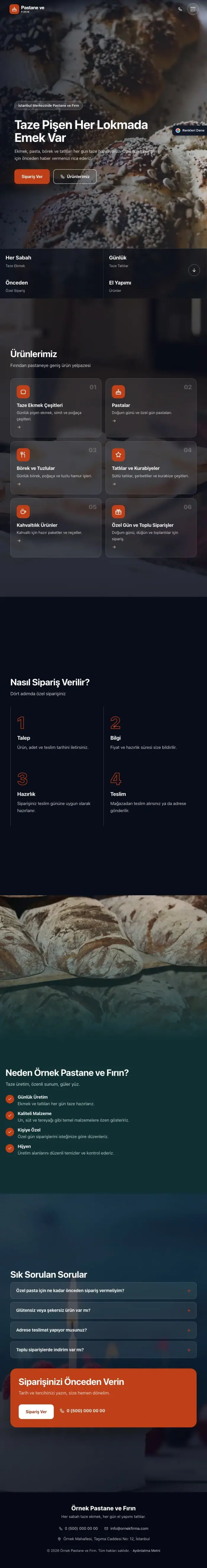 Tam Ekran Petrol Turuncu – Pastane ve Fırın Web Sitesi tablet görünümü