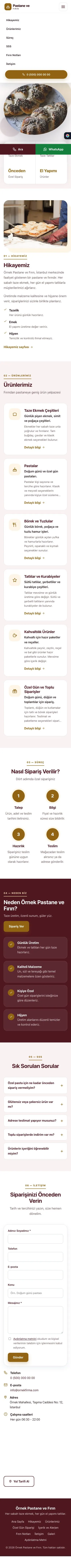 Tek Sayfa Bordo Turuncu – Pastane ve Fırın Web Sitesi mobil görünümü