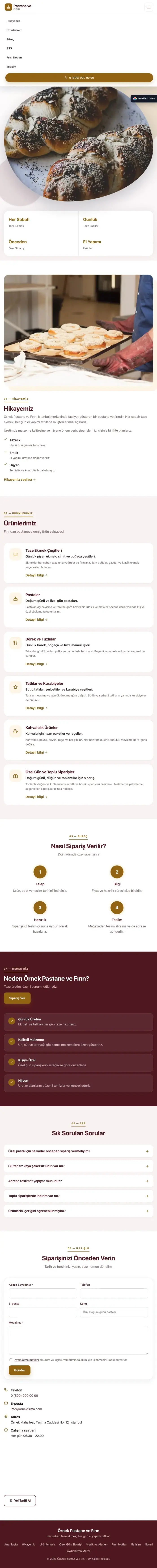 Tek Sayfa Bordo Turuncu – Pastane ve Fırın Web Sitesi tablet görünümü