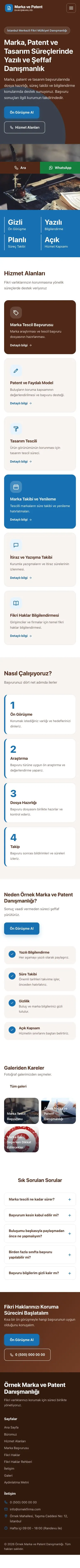 Blok Kahve Mavi – Patent ve Marka Danışmanlığı Web Sitesi mobil görünümü