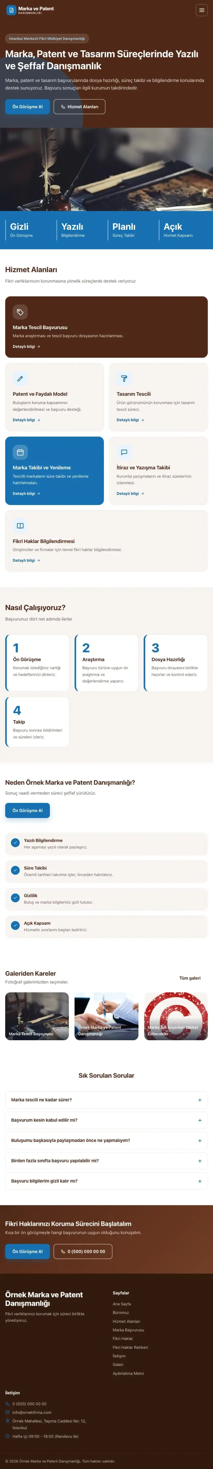 Blok Kahve Mavi – Patent ve Marka Danışmanlığı Web Sitesi tablet görünümü