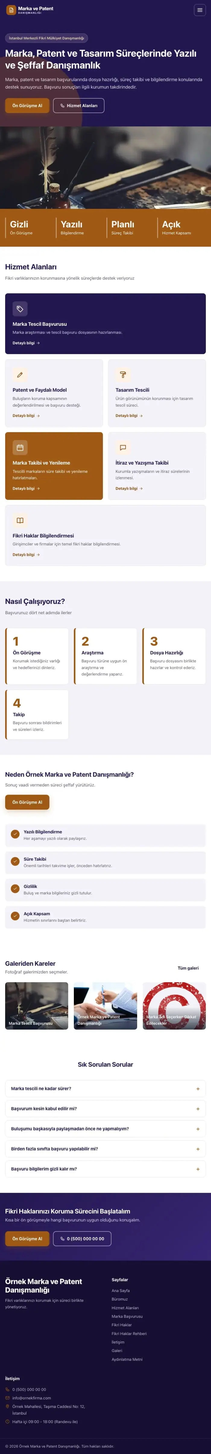Blok Lacivert Turuncu – Patent ve Marka Danışmanlığı Web Sitesi tablet görünümü