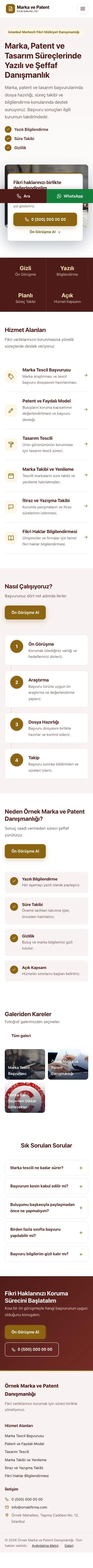 Bölünmüş Bordo Amber – Patent ve Marka Danışmanlığı Web Sitesi mobil görünümü