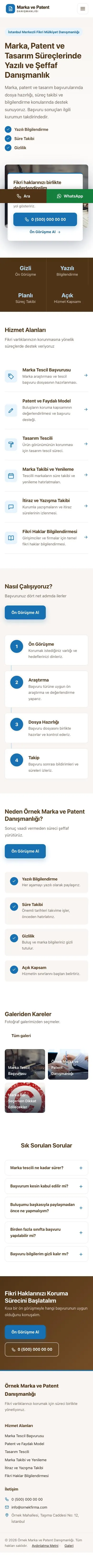 Bölünmüş Kahve Mavi – Patent ve Marka Danışmanlığı Web Sitesi mobil görünümü