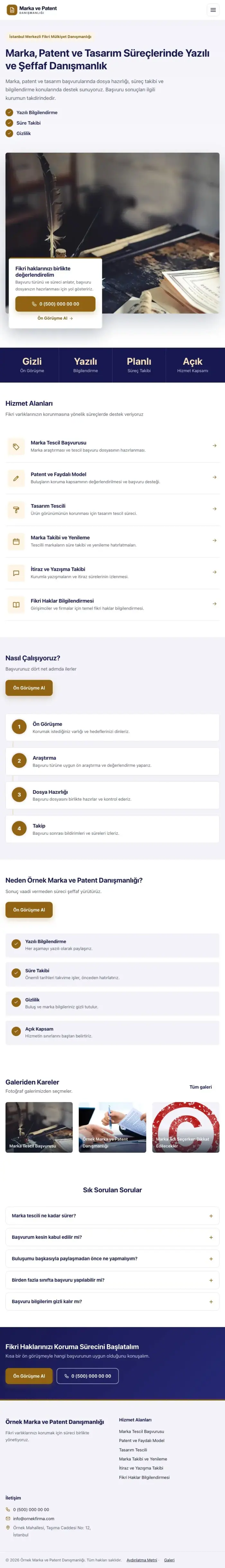 Bölünmüş Lacivert Turuncu – Patent ve Marka Danışmanlığı Web Sitesi tablet görünümü