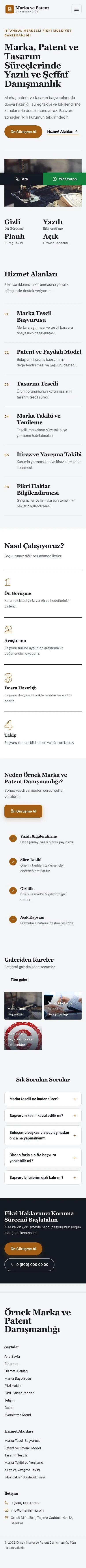 Editoryal Mavi Turuncu – Patent ve Marka Danışmanlığı Web Sitesi mobil görünümü
