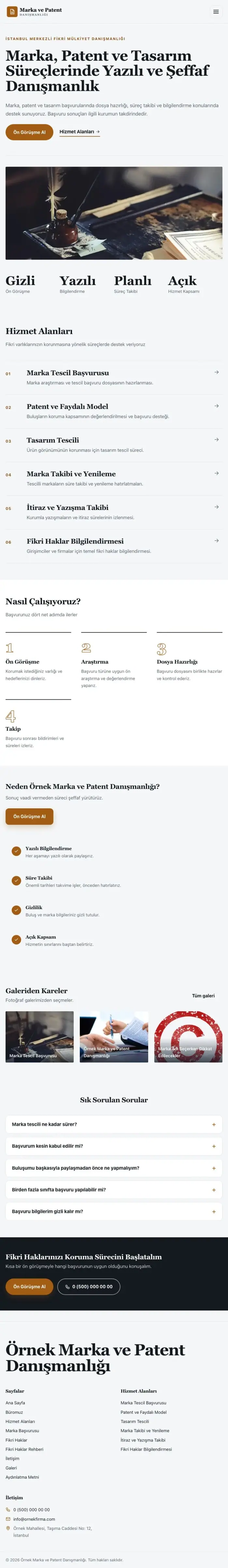 Editoryal Mavi Turuncu – Patent ve Marka Danışmanlığı Web Sitesi tablet görünümü