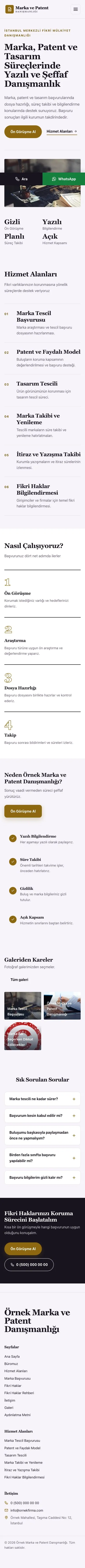 Editoryal Mor Amber – Patent ve Marka Danışmanlığı Web Sitesi mobil görünümü