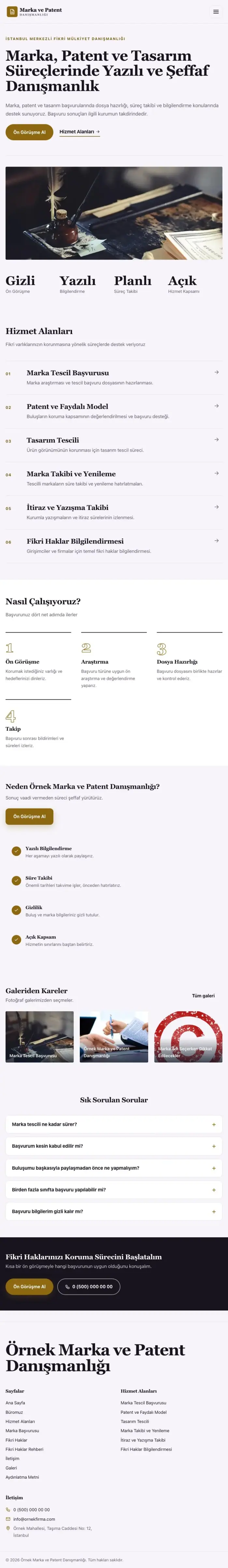 Editoryal Mor Amber – Patent ve Marka Danışmanlığı Web Sitesi tablet görünümü