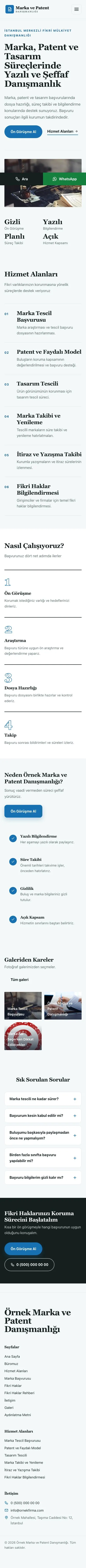 Editoryal Petrol Mavi – Patent ve Marka Danışmanlığı Web Sitesi mobil görünümü