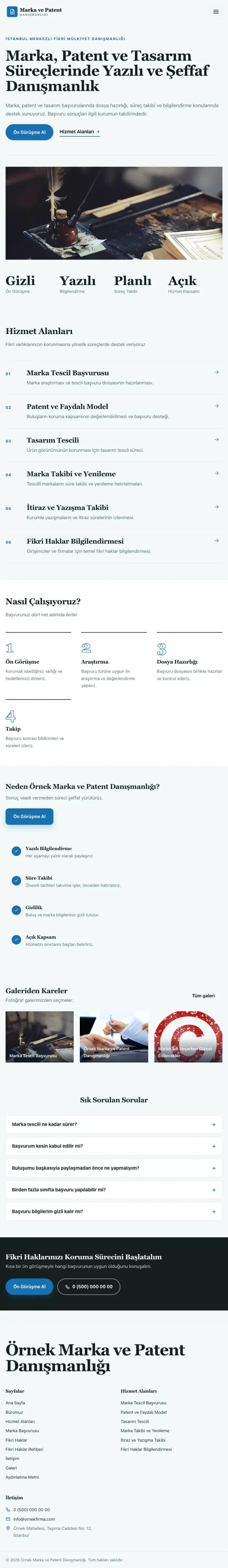 Editoryal Petrol Mavi – Patent ve Marka Danışmanlığı Web Sitesi tablet görünümü