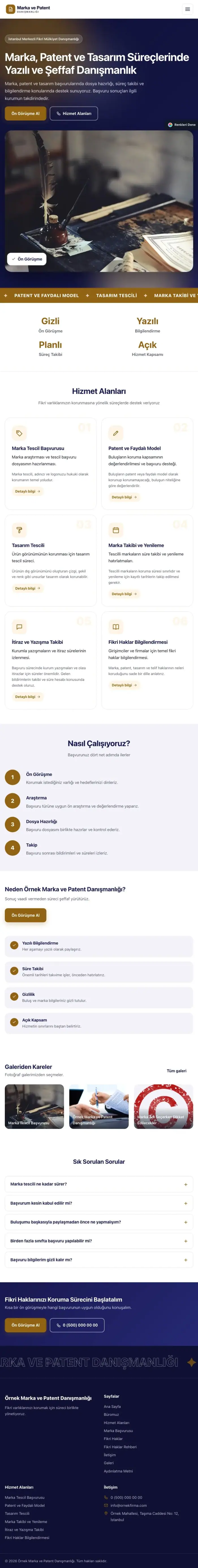 Hareketli Lacivert Turuncu – Patent ve Marka Danışmanlığı Web Sitesi tablet görünümü