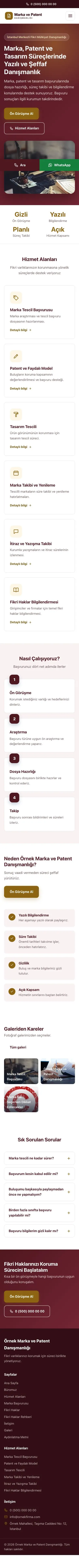 Klasik Bordo Amber – Patent ve Marka Danışmanlığı Web Sitesi mobil görünümü