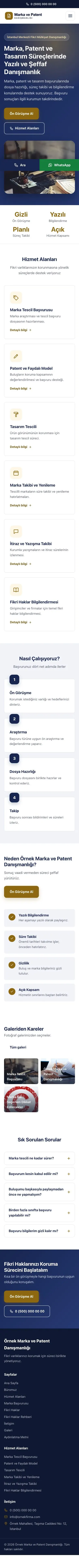 Klasik Lacivert Amber – Patent ve Marka Danışmanlığı Web Sitesi mobil görünümü