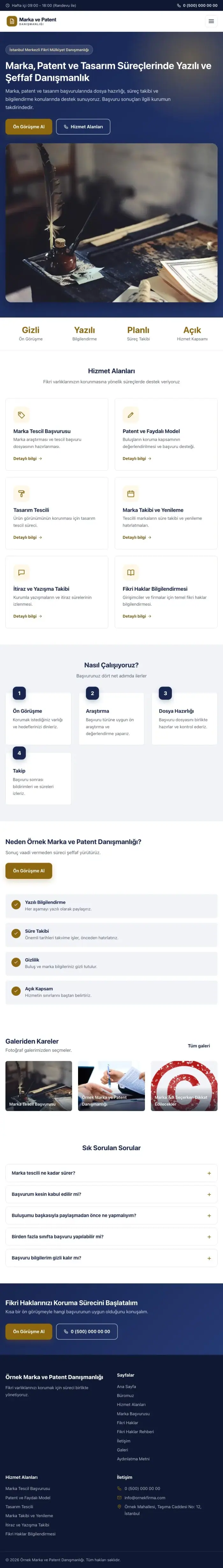 Klasik Lacivert Amber – Patent ve Marka Danışmanlığı Web Sitesi tablet görünümü