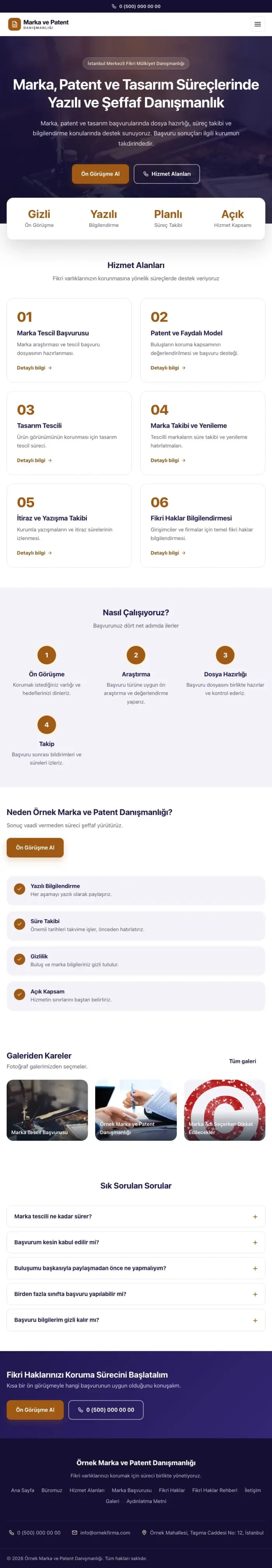 Merkez Lacivert Turuncu – Patent ve Marka Danışmanlığı Web Sitesi tablet görünümü