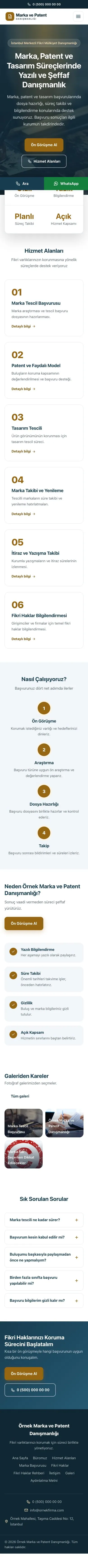 Merkez Mavi Turuncu – Patent ve Marka Danışmanlığı Web Sitesi mobil görünümü