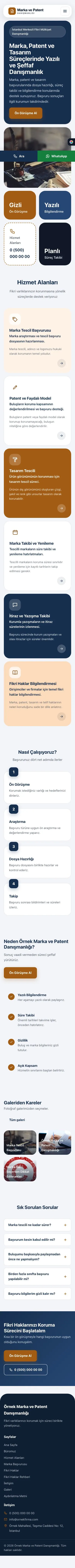 Mozaik Mavi Turuncu – Patent ve Marka Danışmanlığı Web Sitesi mobil görünümü