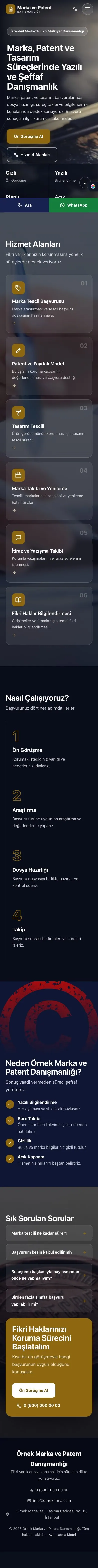 Tam Ekran Lacivert Amber – Patent ve Marka Danışmanlığı Web Sitesi mobil görünümü