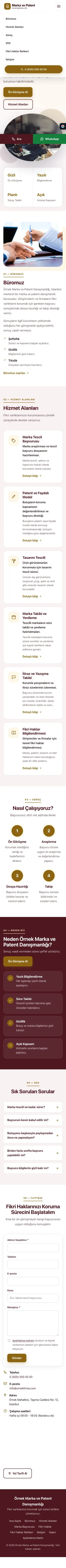 Tek Sayfa Bordo Amber – Patent ve Marka Danışmanlığı Web Sitesi mobil görünümü