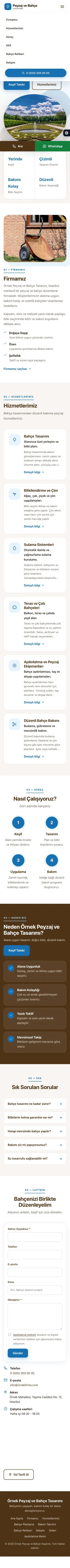 Tek Sayfa Kahve Mavi – Peyzaj Web Sitesi mobil görünümü