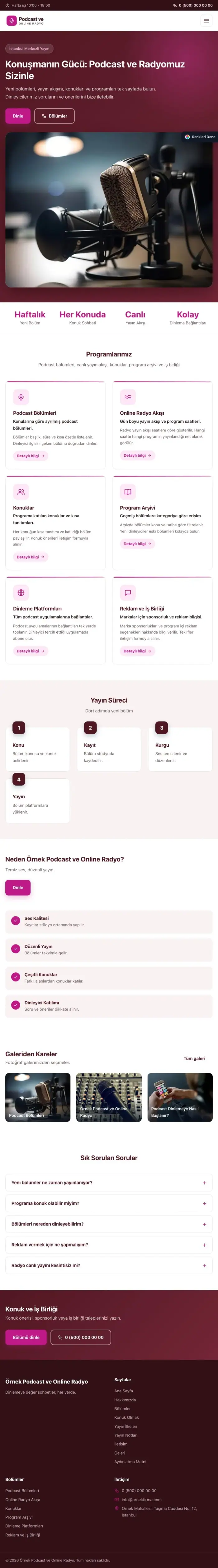 Klasik Bordo Pembe – Podcast ve Radyo Web Sitesi tablet görünümü
