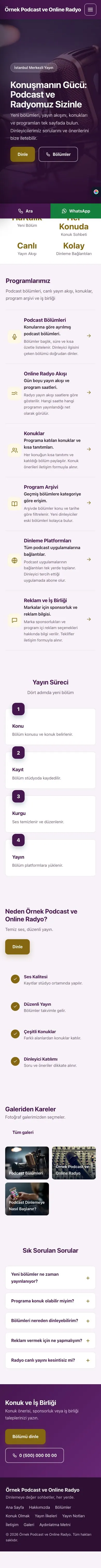 Sol Menü Mor Amber – Podcast ve Radyo Web Sitesi mobil görünümü