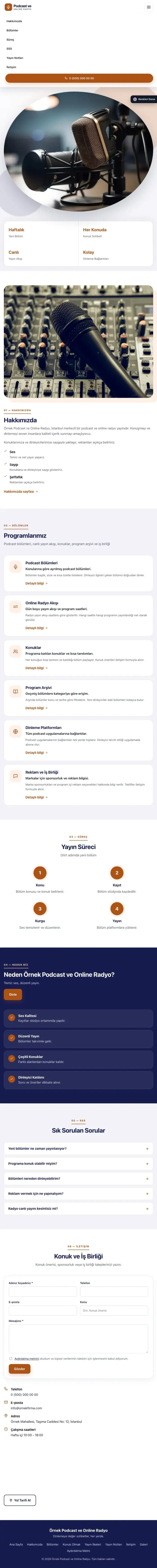 Tek Sayfa Lacivert Turuncu – Podcast ve Radyo Web Sitesi tablet görünümü
