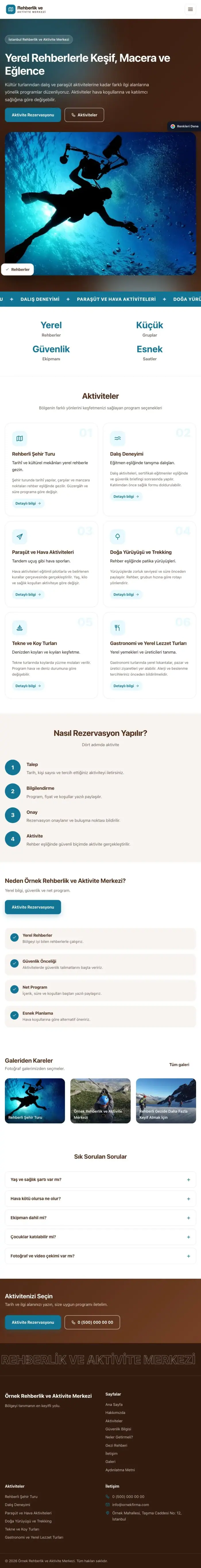 Hareketli Kahve Turkuaz – Rehber ve Aktivite Web Sitesi tablet görünümü
