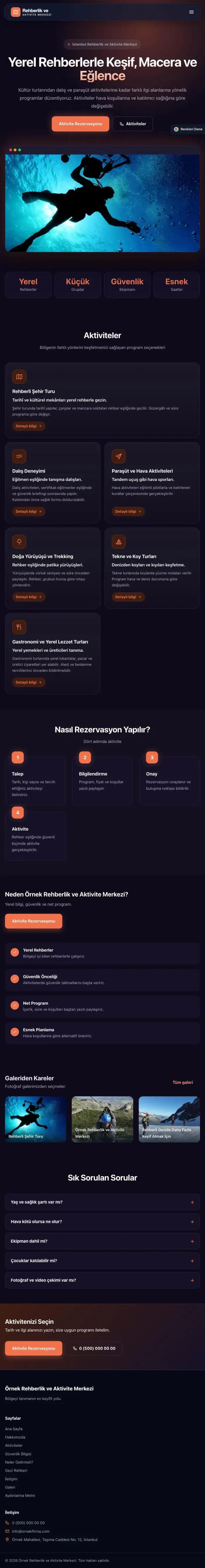 Koyu Modern Lacivert Turuncu – Rehber ve Aktivite Web Sitesi tablet görünümü