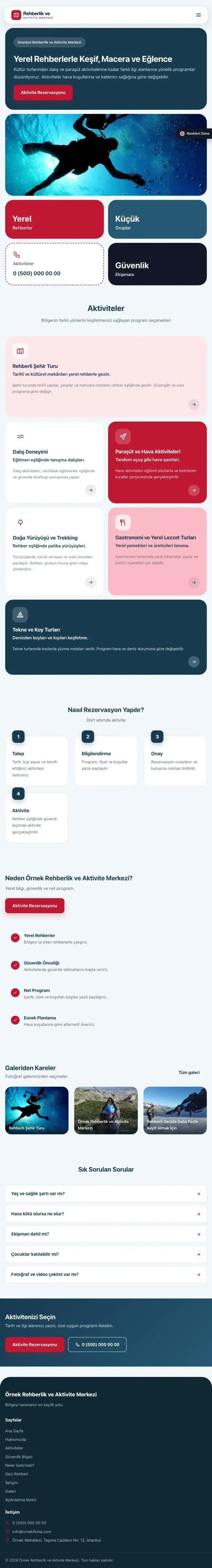 Mozaik Mavi Kırmızı – Rehber ve Aktivite Web Sitesi tablet görünümü