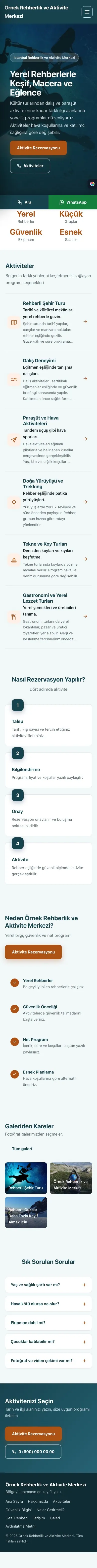 Sol Menü Petrol Turuncu – Rehber ve Aktivite Web Sitesi mobil görünümü