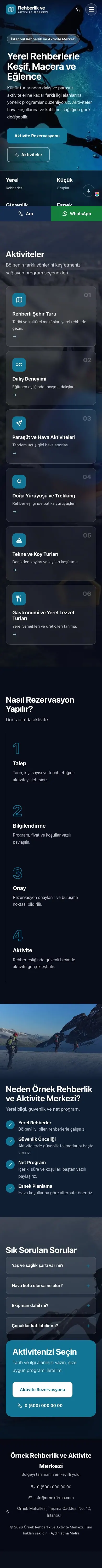 Tam Ekran Mavi Turkuaz – Rehber ve Aktivite Web Sitesi mobil görünümü