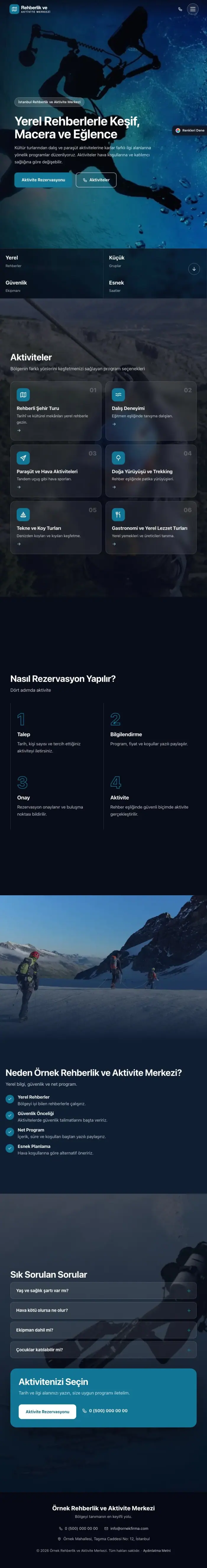 Tam Ekran Mavi Turkuaz – Rehber ve Aktivite Web Sitesi tablet görünümü