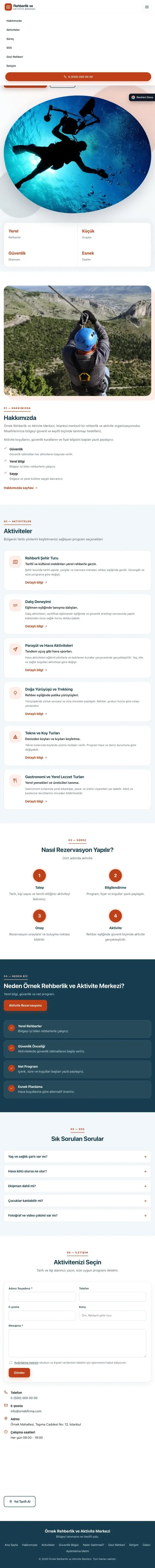 Tek Sayfa Mavi Turuncu – Rehber ve Aktivite Web Sitesi tablet görünümü