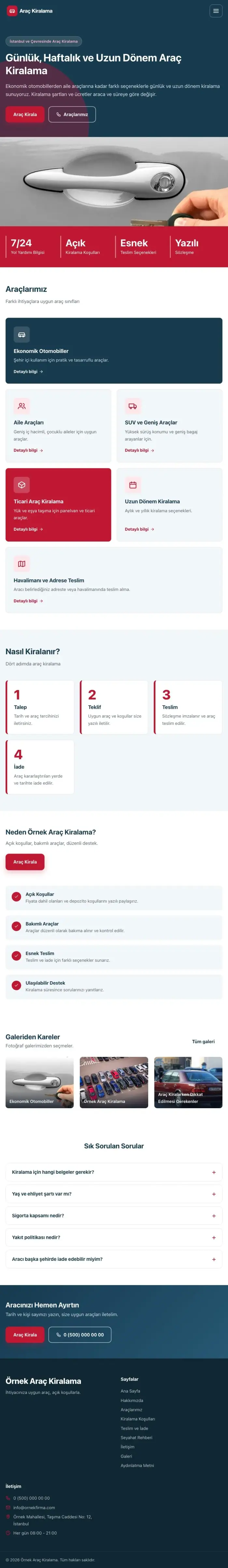 Blok Mavi Kırmızı – Rent a Car Web Sitesi tablet görünümü