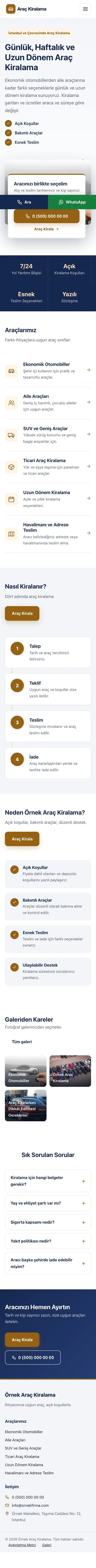 Bölünmüş Mavi Turuncu II – Rent a Car Web Sitesi mobil görünümü