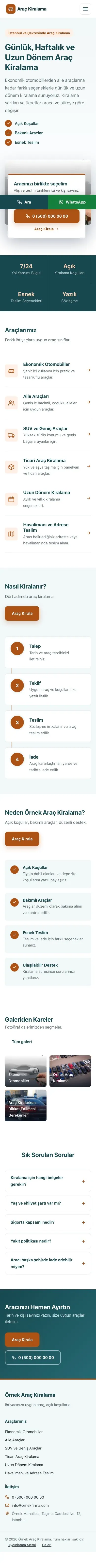 Bölünmüş Petrol Turuncu – Rent a Car Web Sitesi mobil görünümü
