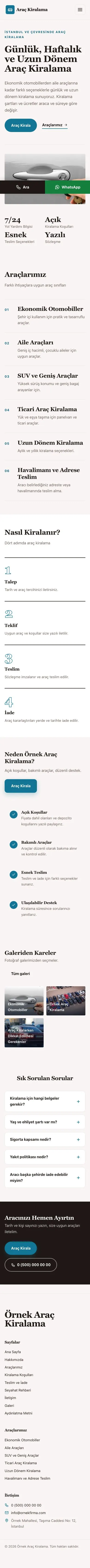 Editoryal Kahve Turkuaz – Rent a Car Web Sitesi mobil görünümü