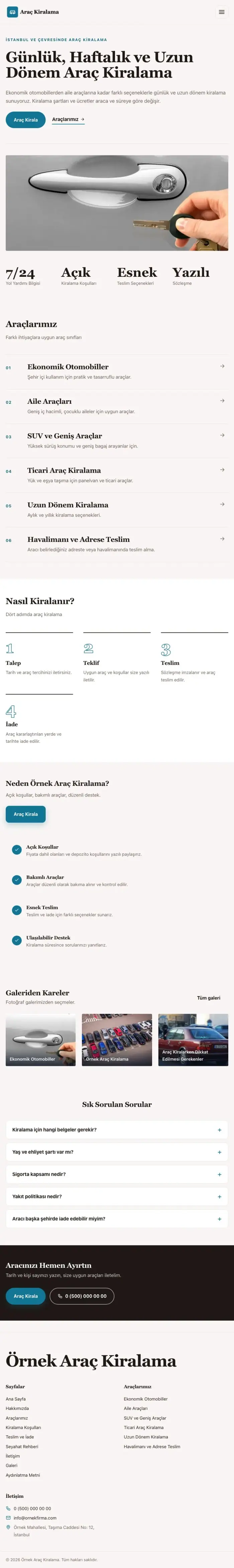 Editoryal Kahve Turkuaz – Rent a Car Web Sitesi tablet görünümü