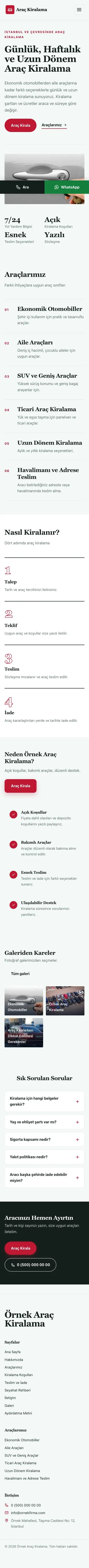 Editoryal Petrol Kırmızı – Rent a Car Web Sitesi mobil görünümü