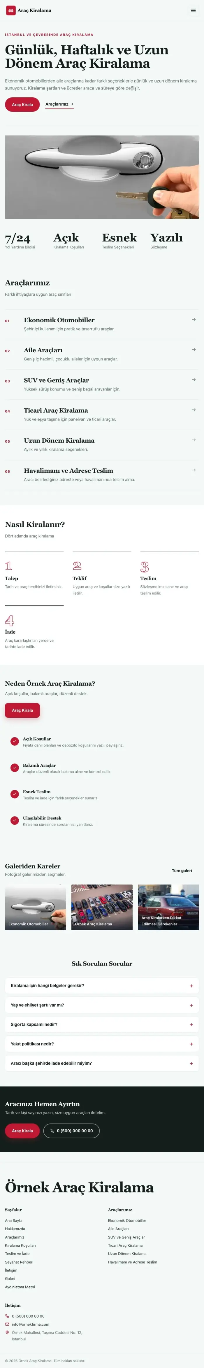 Editoryal Petrol Kırmızı – Rent a Car Web Sitesi tablet görünümü
